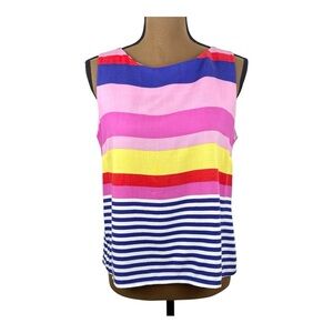 WallpapHER High Neck Multi Stripe Sleeveless Blouse Colorful Keyhole Back Sz M